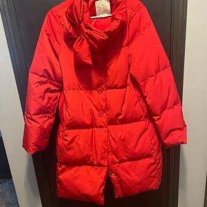 Kate Spade puffer coat with red bow, size XL, gold zippers, great condition